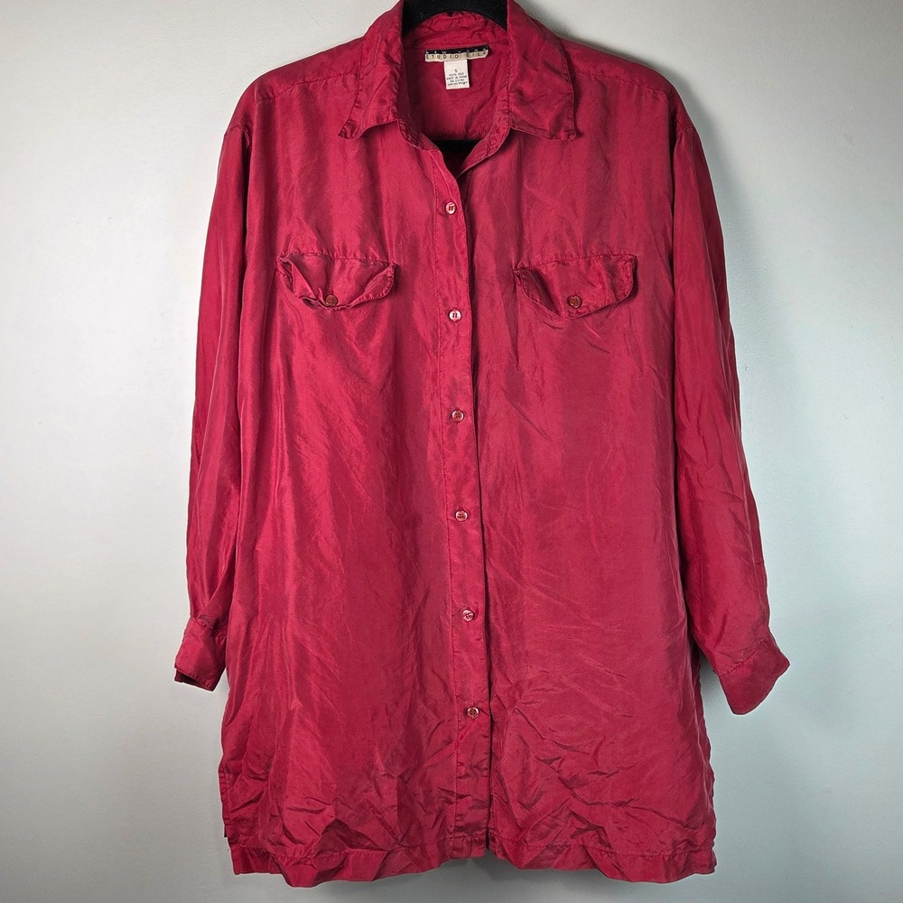 New York Studio Silk Button Down Women S Magenta Fair 100% Silk Longline Blouse